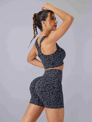 Leopard Print Sports Set Crop Top & High Waist Leggings Women's Activewear