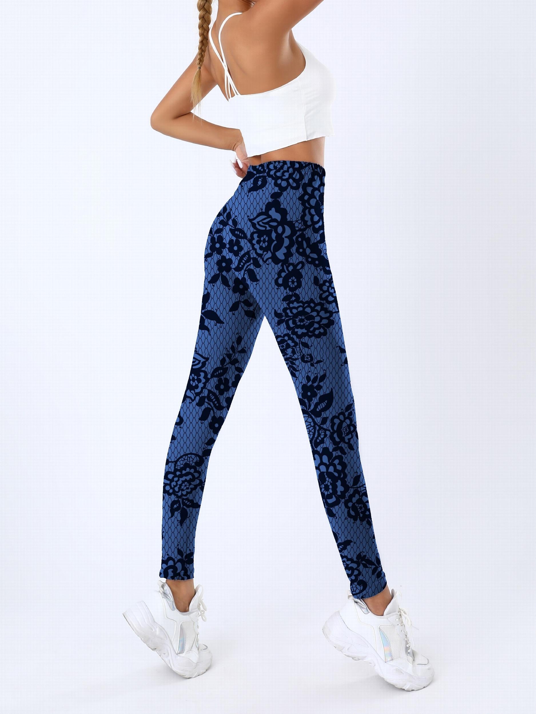 Floral Print Skinny Sports Leggings Elastic Waist Yoga Leggings