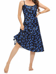 Butterfly Print Nightdress Casual Crew Neck Spaghetti Strap Sleep Dress