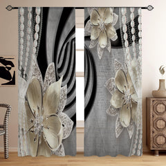 2pcs Flower Printed Curtains Sunscreen Privacy Protection
