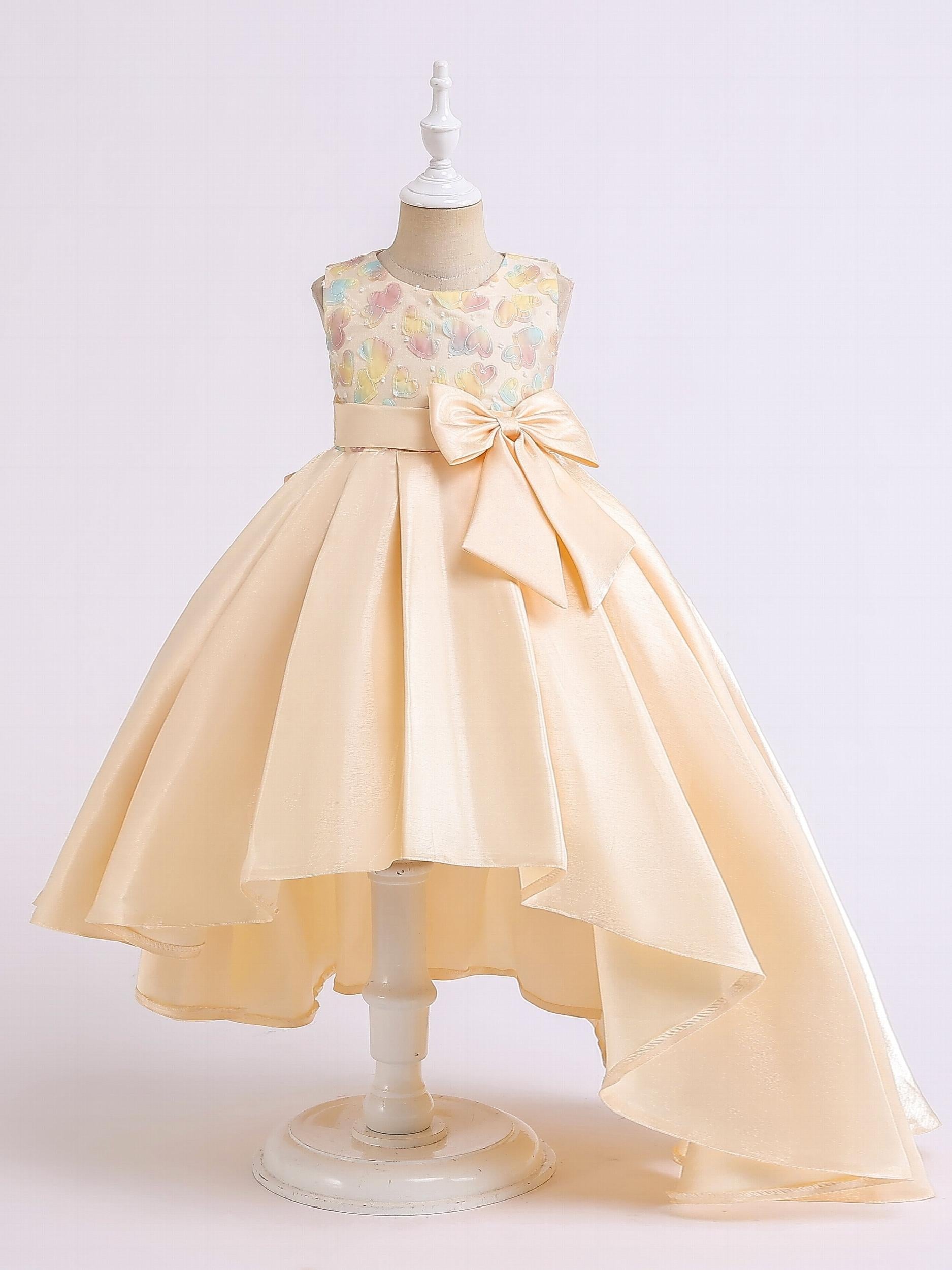 Girls High Low Ball Gown Dress Gradient Hearts Bow Waist Sleeveless