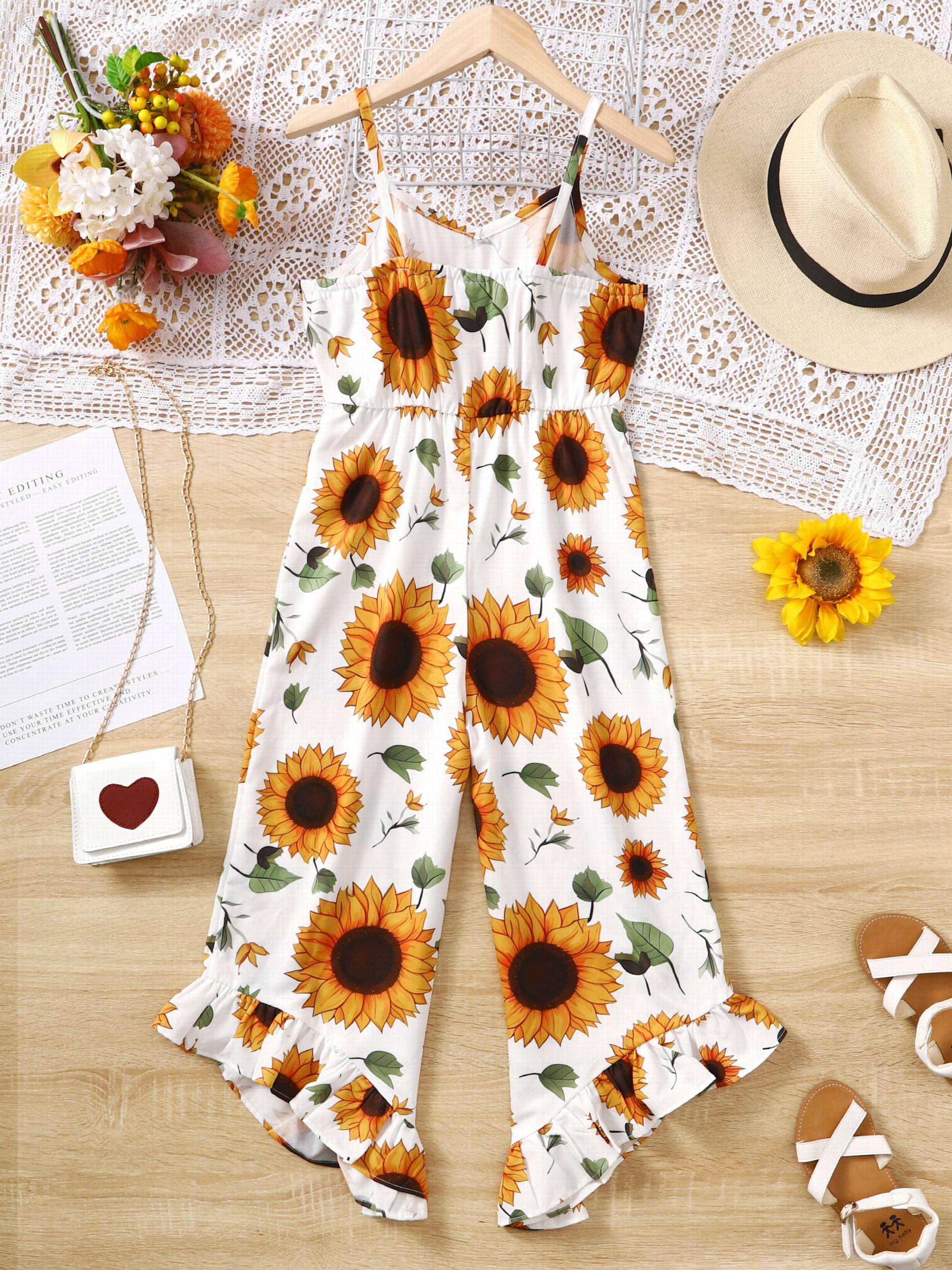 Pre Teen Girls Sunflower Wide Leg Jumpsuit