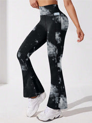 Tie Dye Yoga Pants High Waist Flared Leg with Pocket Outdoor Sports Trousers