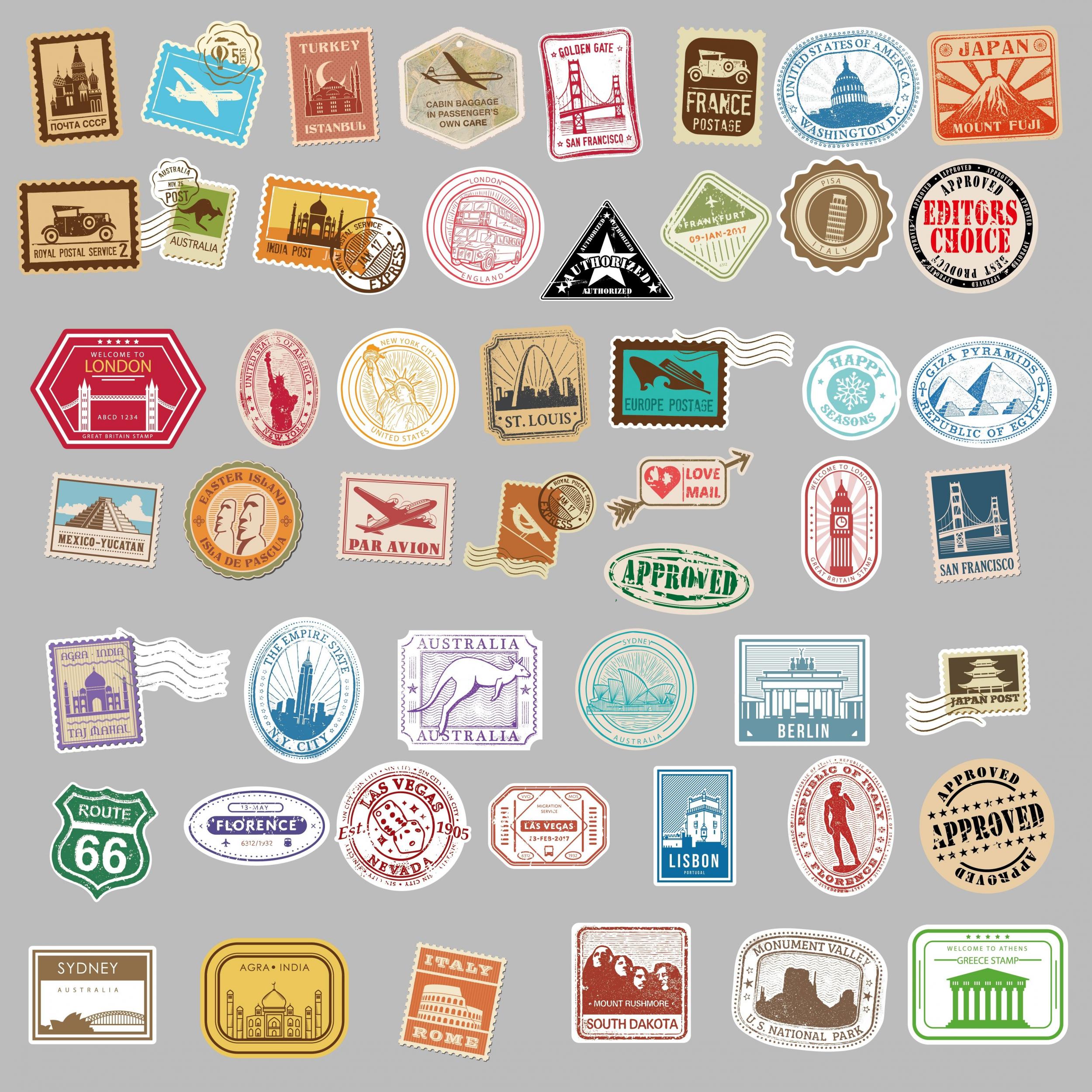 50 Travel Stickers for Suitcases, Phone Cases, Computers, Water Bottles