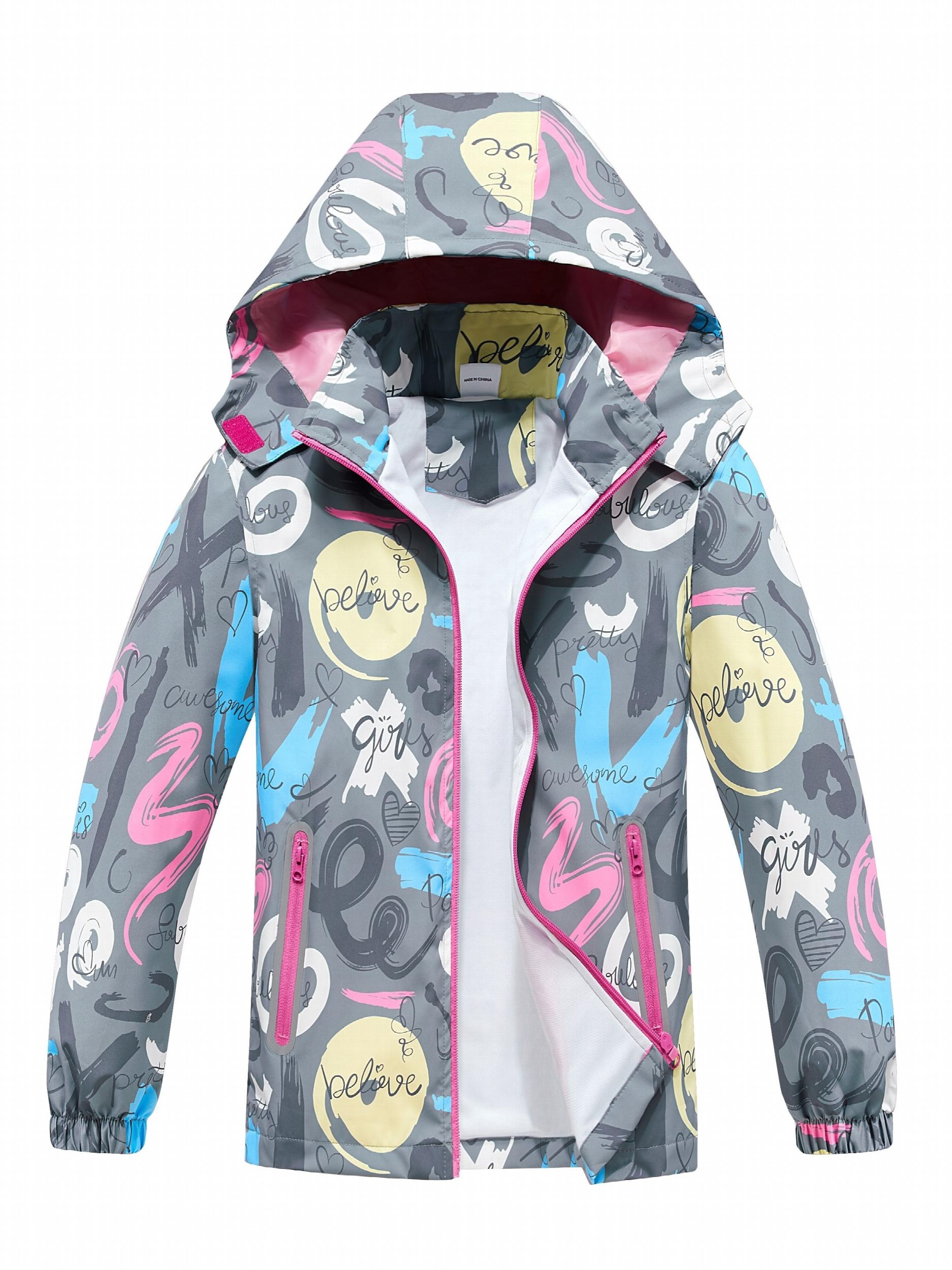 Girls' Graffiti Print Hooded Windbreaker Jacket
