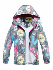 Girls' Graffiti Print Hooded Windbreaker Jacket