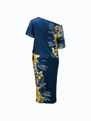Women's Plus Floral Print One Shoulder Top & Skirt Set