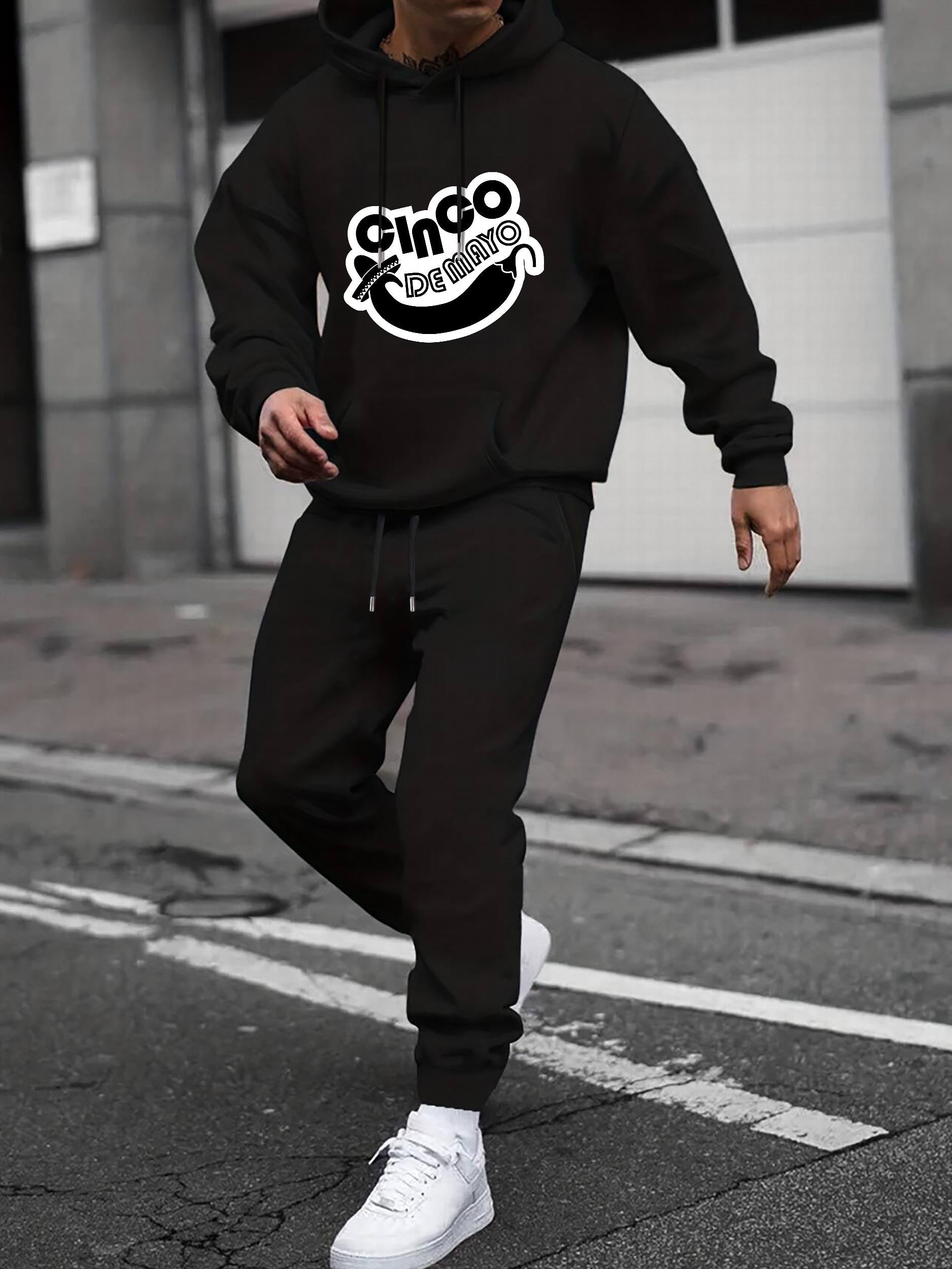 Eggplant Print Men's 2Pcs Casual Hooded Sweatshirt & Sweatpants Set