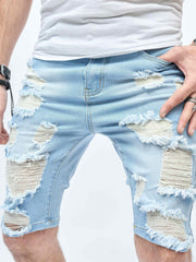 Men's Ripped Denim Shorts Casual Street Style Distressed Denim Summer Shorts