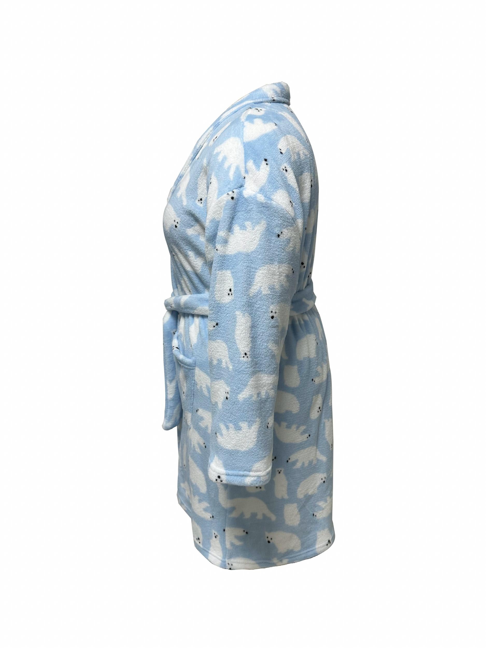 Polar Bear Flannel Shawl Collar Bathrobe