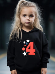 Cartoon Number 4 Hoodie & Pants Set - Girl's Sporty Clothes