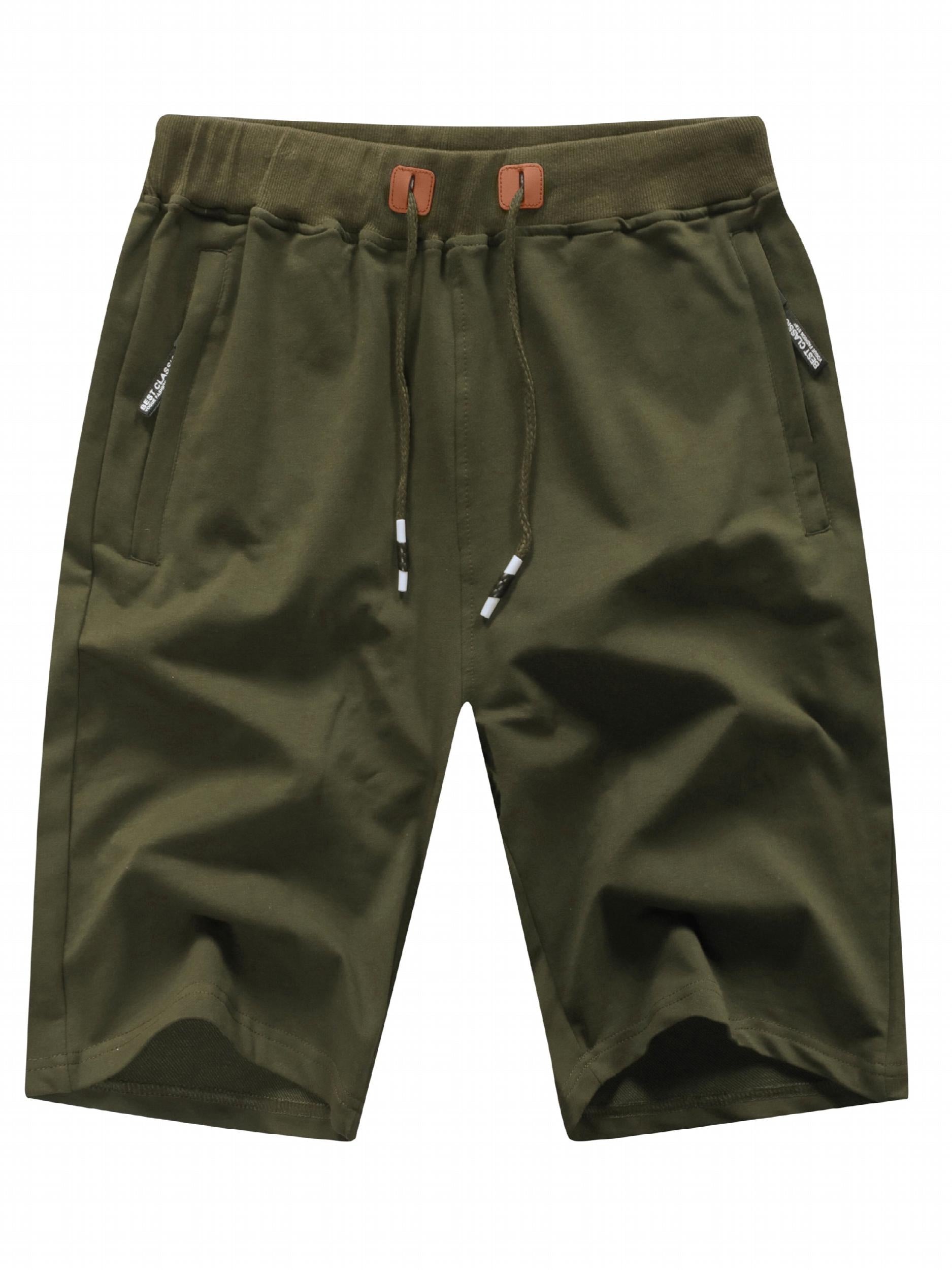 Men's Breathable Shorts Side Zipper Pockets Summer Drawstring Elastic Waist