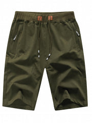 Men's Breathable Shorts Side Zipper Pockets Summer Drawstring Elastic Waist