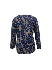 Heart Print Button Up Long Sleeve V Neck Blouse