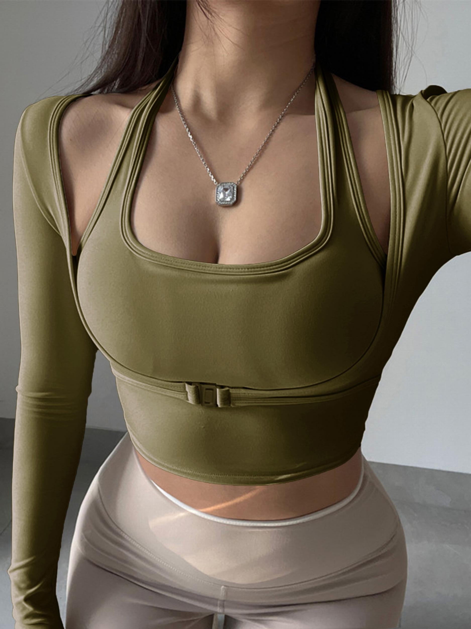 Quick Drying 2 in 1 Crop Top with Thumb Holes for Women's Yoga
