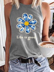 Floral & Letter Print Sleeveless Top