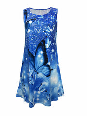 Women's Plus Butterfly Print Round Neck Tank Dress