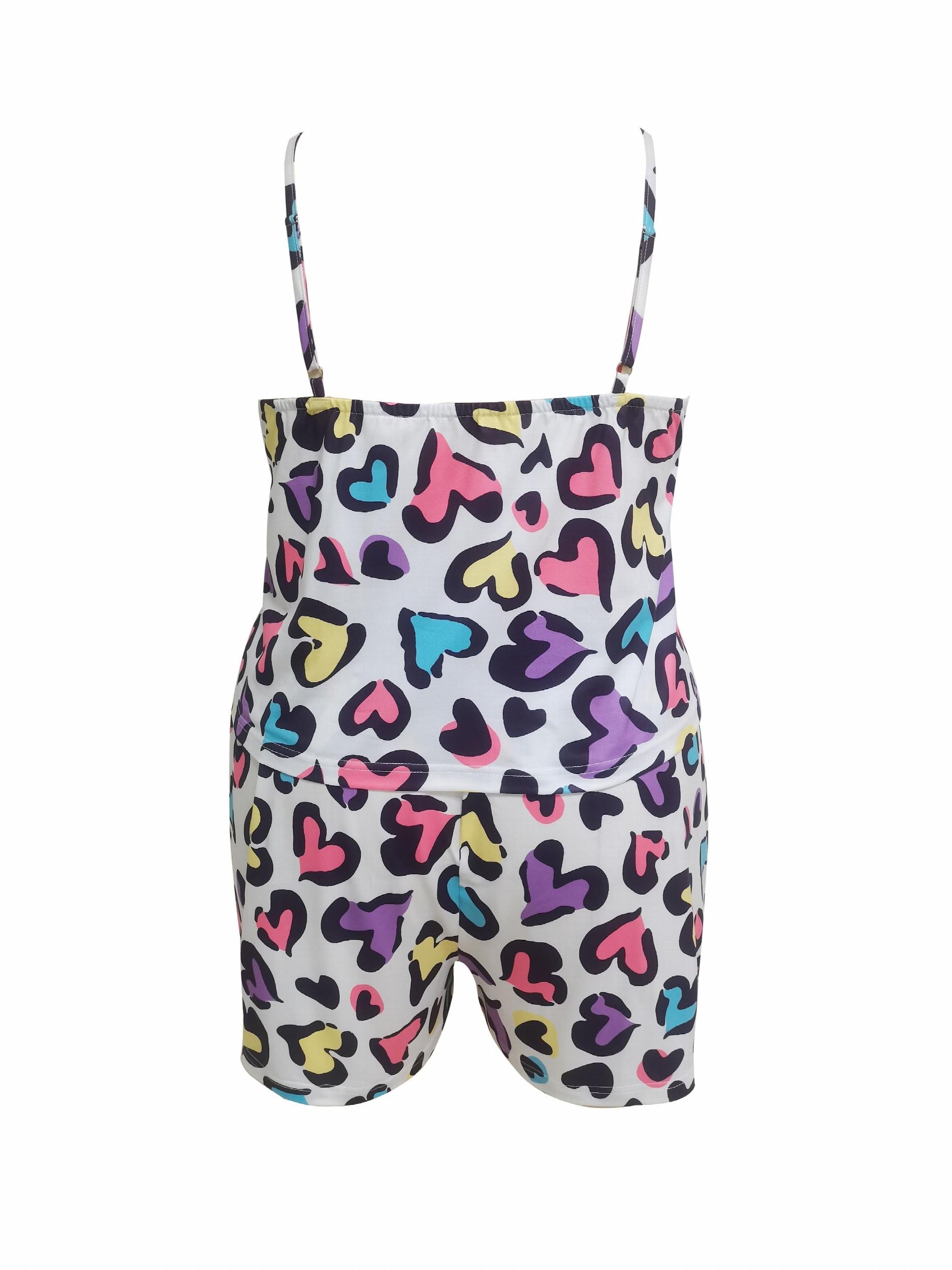 Heart Print Cami Top & Shorts Pajama Set