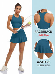 2pcs Racerback Sports Top & Ruffled Tennis Skorts Set