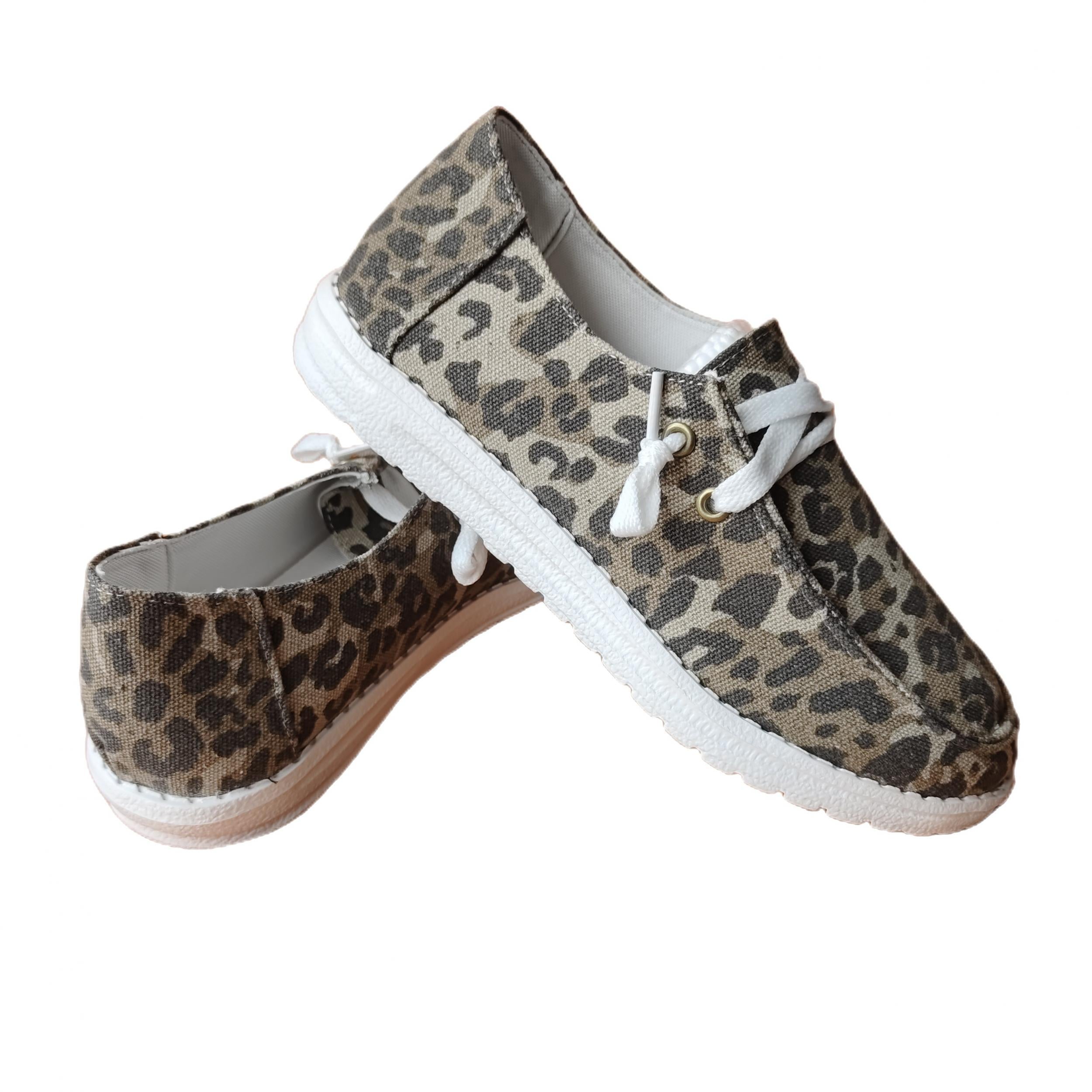 Leopard Print Loafers Lace Up Round Toe Sneakers