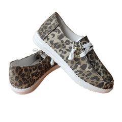 Leopard Print Loafers Lace Up Round Toe Sneakers