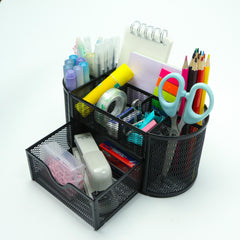 8 Compartment Desk Caddy with Drawer - Mesh Organizer for Office Home School