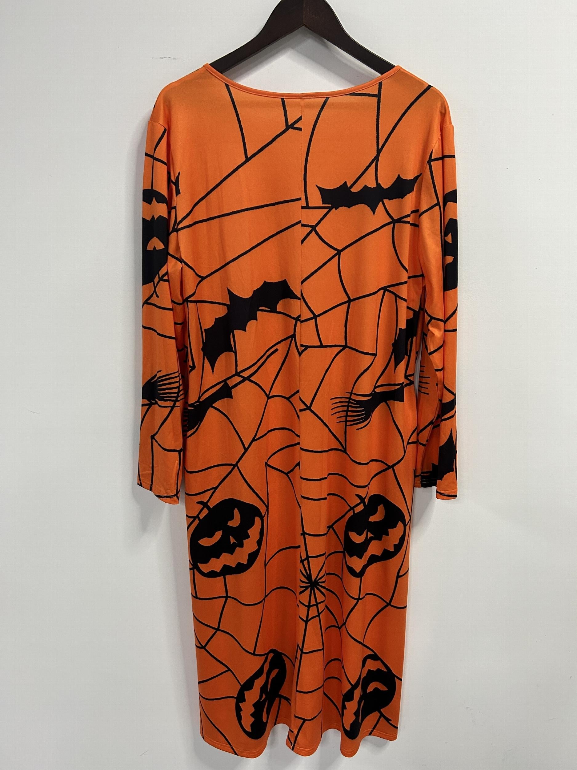 Halloween Web & Bat Print Long Sleeve Dress