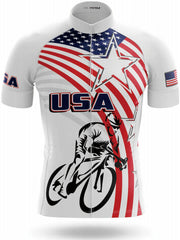 Flag And Biker Pattern Men's Short Sleeve Zip Up Cycling Jersey