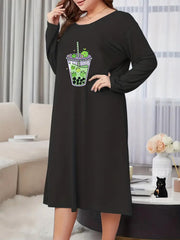 Frog Drinks Print Long Sleeve Tee Sleep Dress