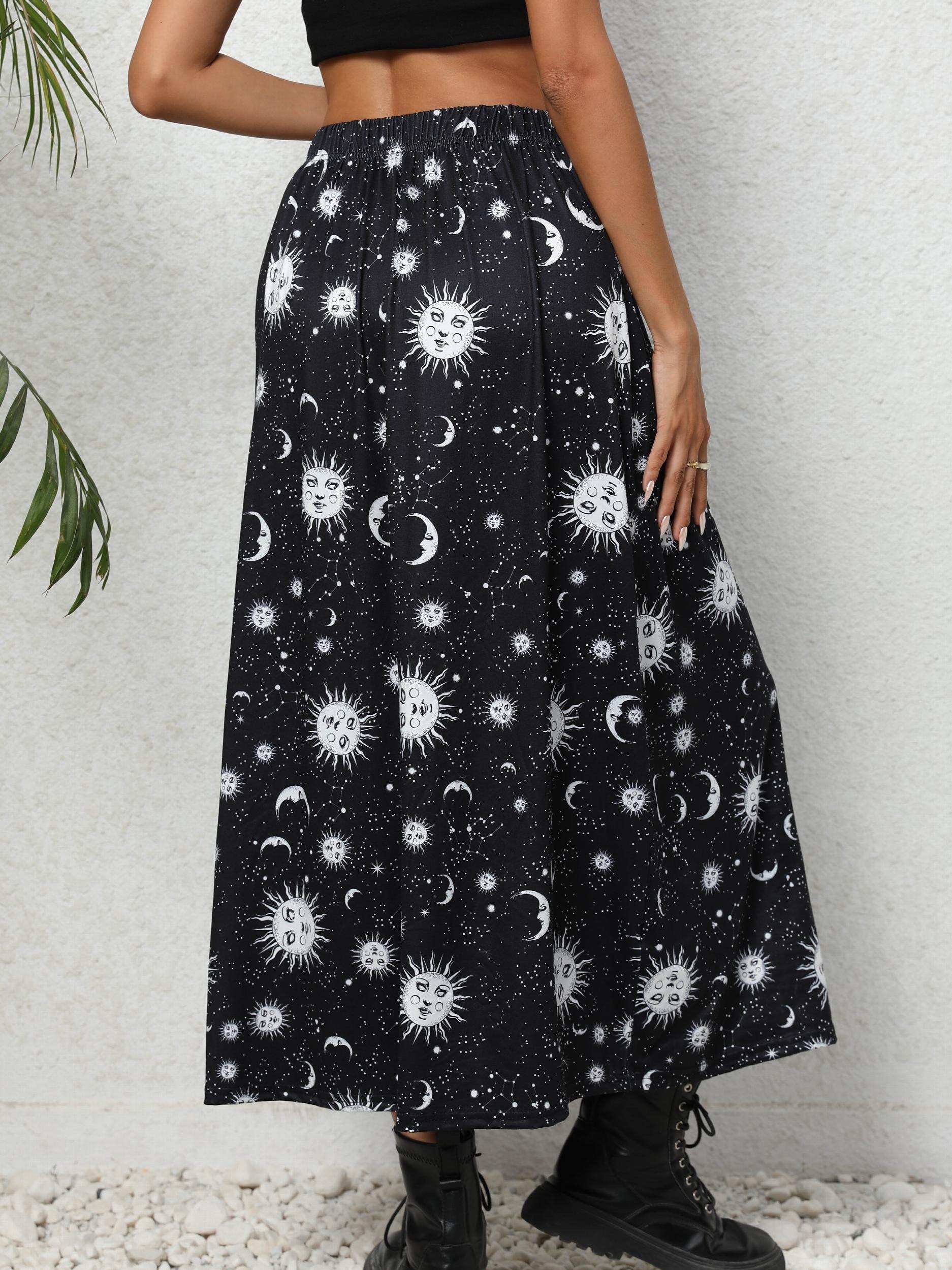 Galaxy Print Midi Skirt High Waist Spring Summer Women's Clothing