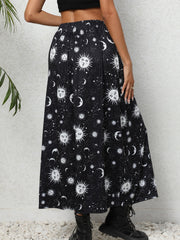 Galaxy Print Midi Skirt High Waist Spring Summer Women's Clothing