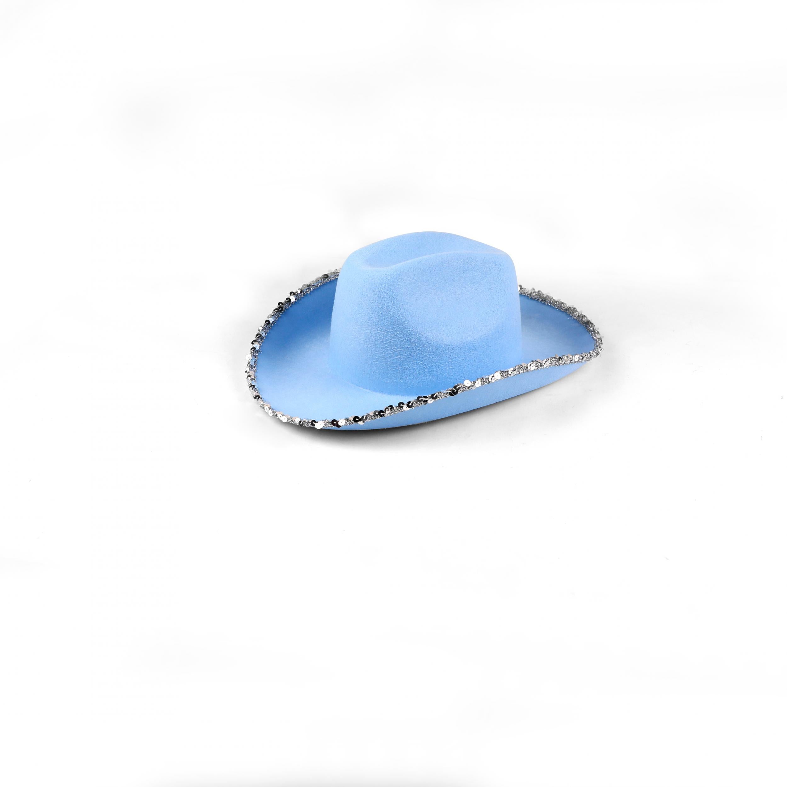 Sequin Decor Cowboy Hat Western Jazz Cowgirl Hat Punk Rolled Brim Fedora Cap