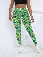 Floral Graphic Yoga Leggings High Stretch Printed Workout Pants
