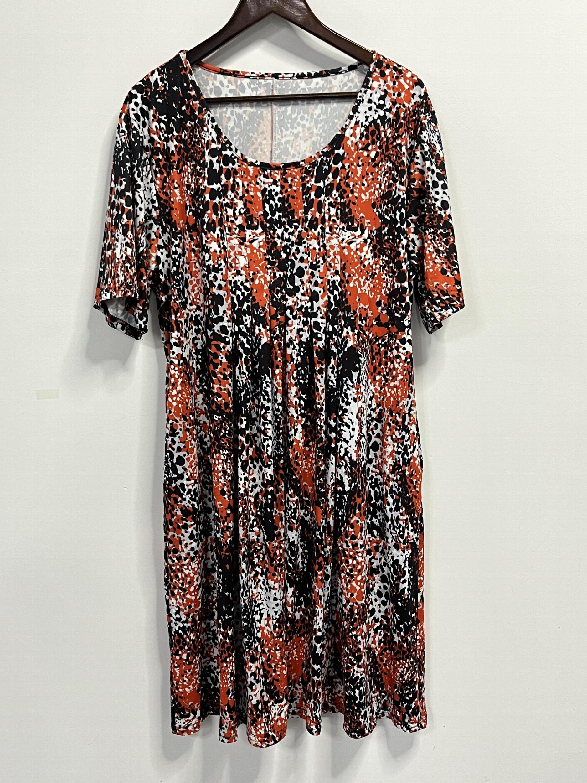 Allover Print Short Sleeve Dress With Pockets