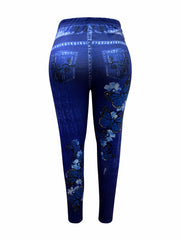 Casual Leggings Women's Plus Butterfly & Denim Print Leggings