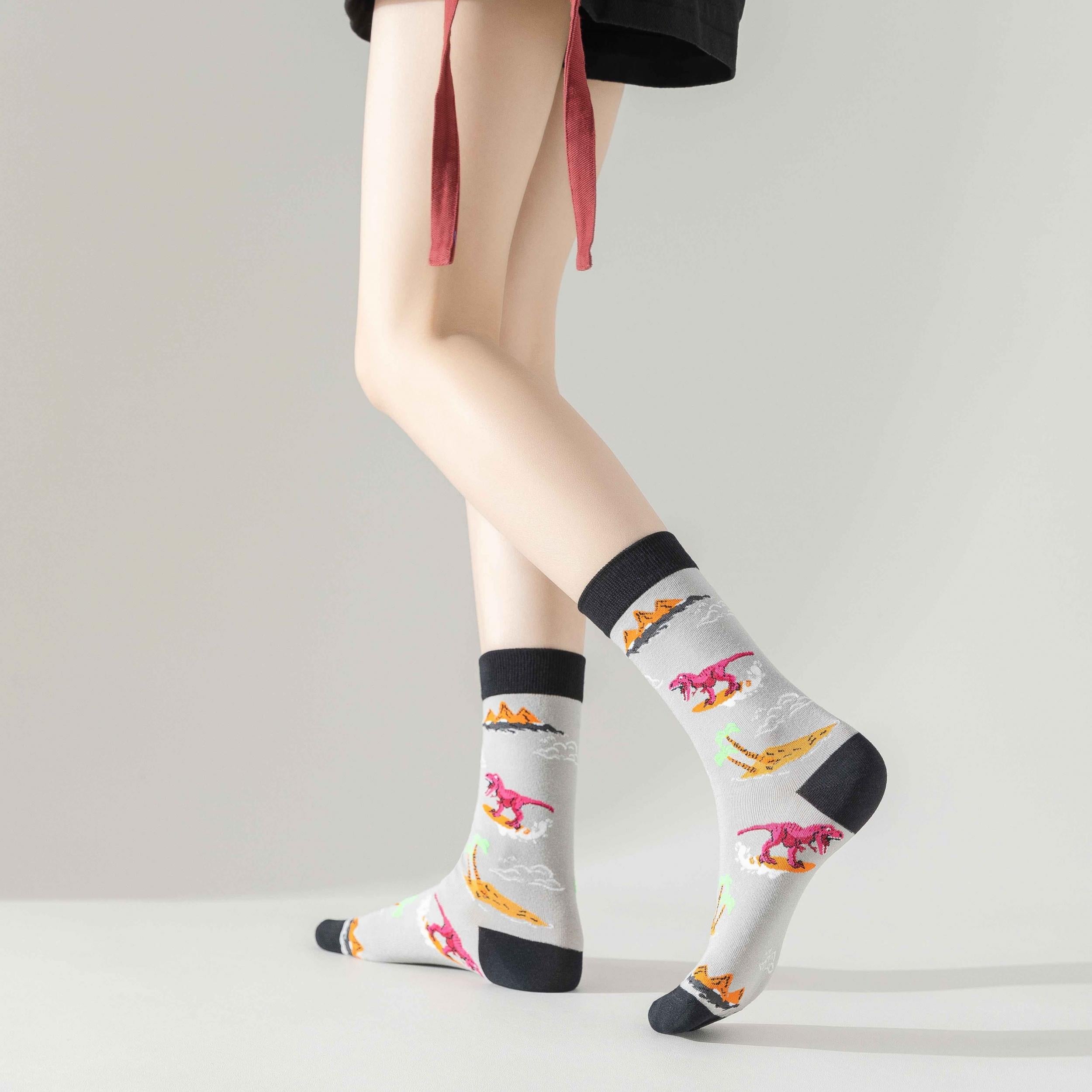 Dino Print Mid Tube Socks Women's Stockings