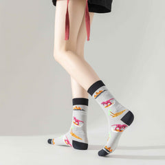 Dino Print Mid Tube Socks Women's Stockings