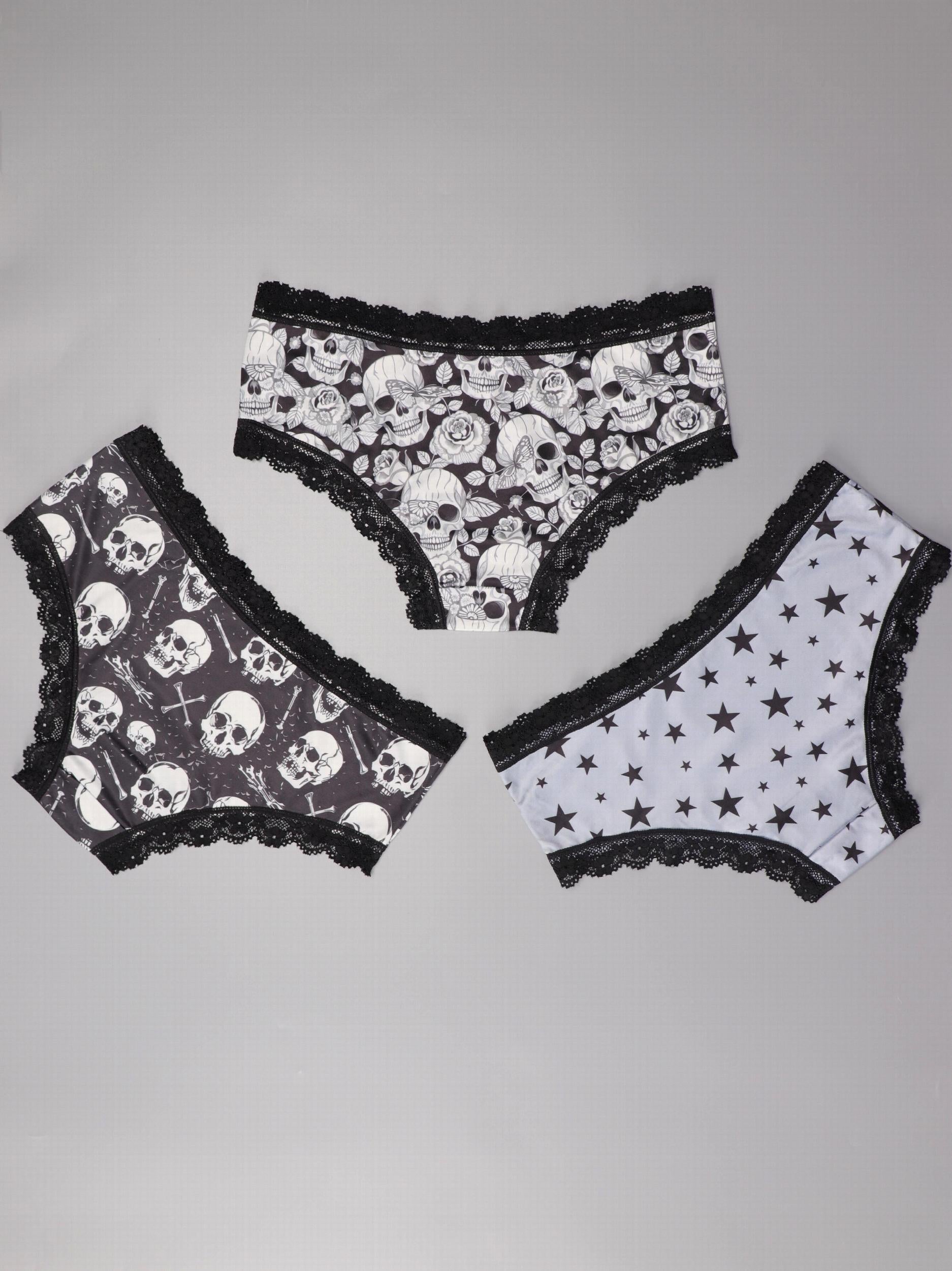 Gothic Lace Hipster Panties Halloween Print Intimates Women's Underwear