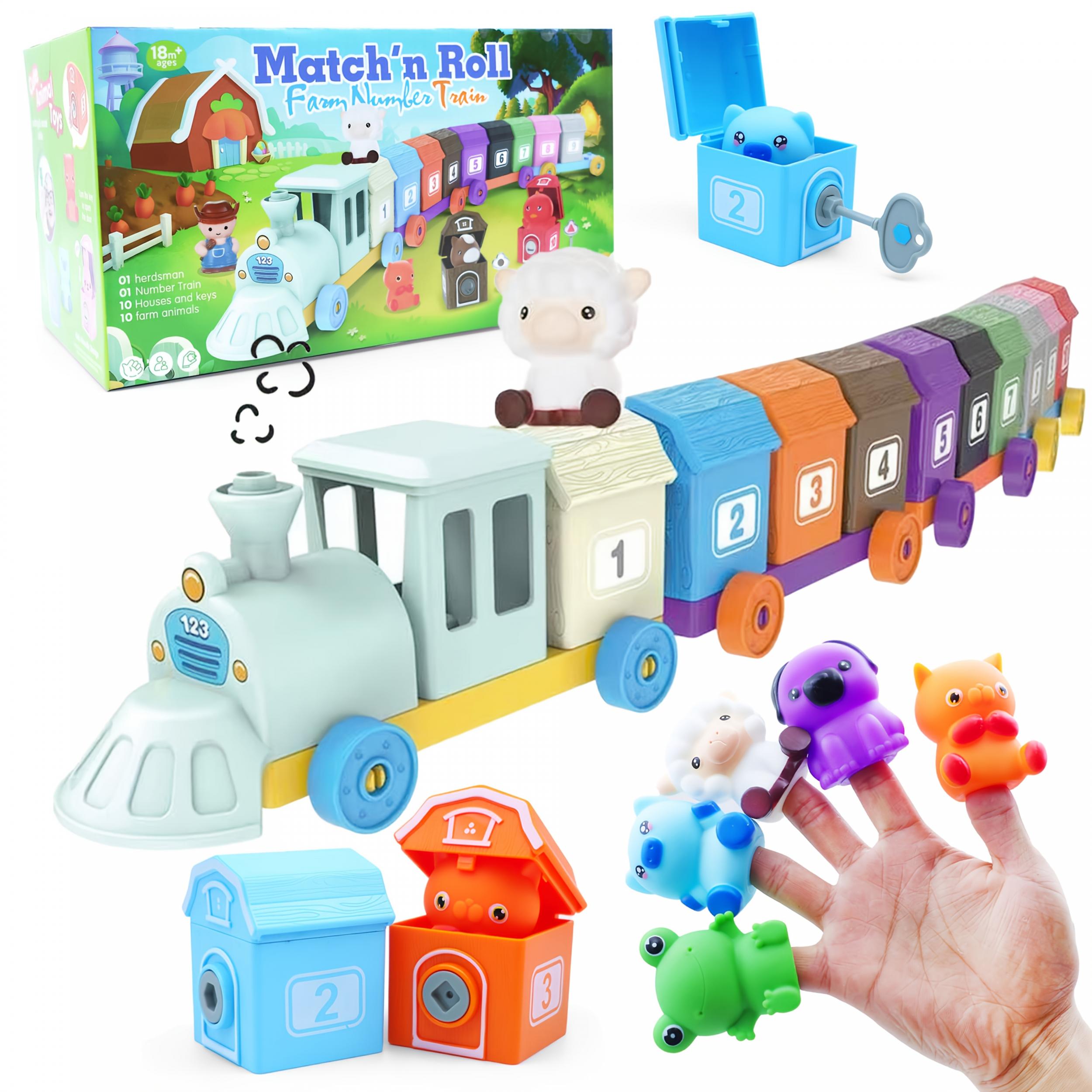 Farm Animal Educational Toys for Toddlers with Finger Puppets & Train