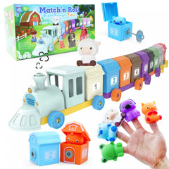 Farm Animal Educational Toys for Toddlers with Finger Puppets & Train