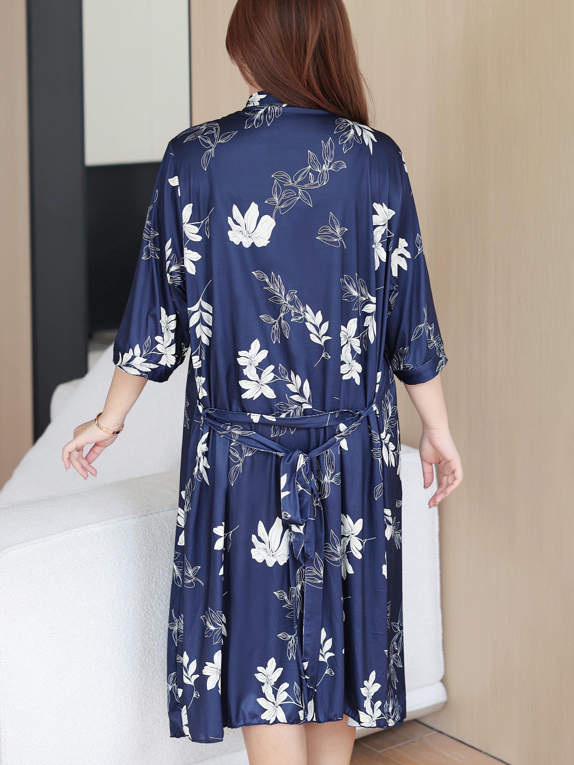Women's Plus Size Floral Print Bathrobe Set