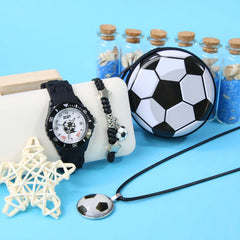 4pcs Boys' Quartz Watch Set Sport Style Silicone Strap Football Design