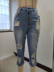 Dark Ripped Denim Shorts Slim Fit Distressed Slash Pockets