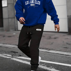 LA Men's 2Pcs Casual Crew Neck T Shirt Hooded Sweatshirt & Sweatpants Set