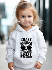 Cartoon Cat Pattern Hooded Sweatshirt and Sweatpants Set for Girls