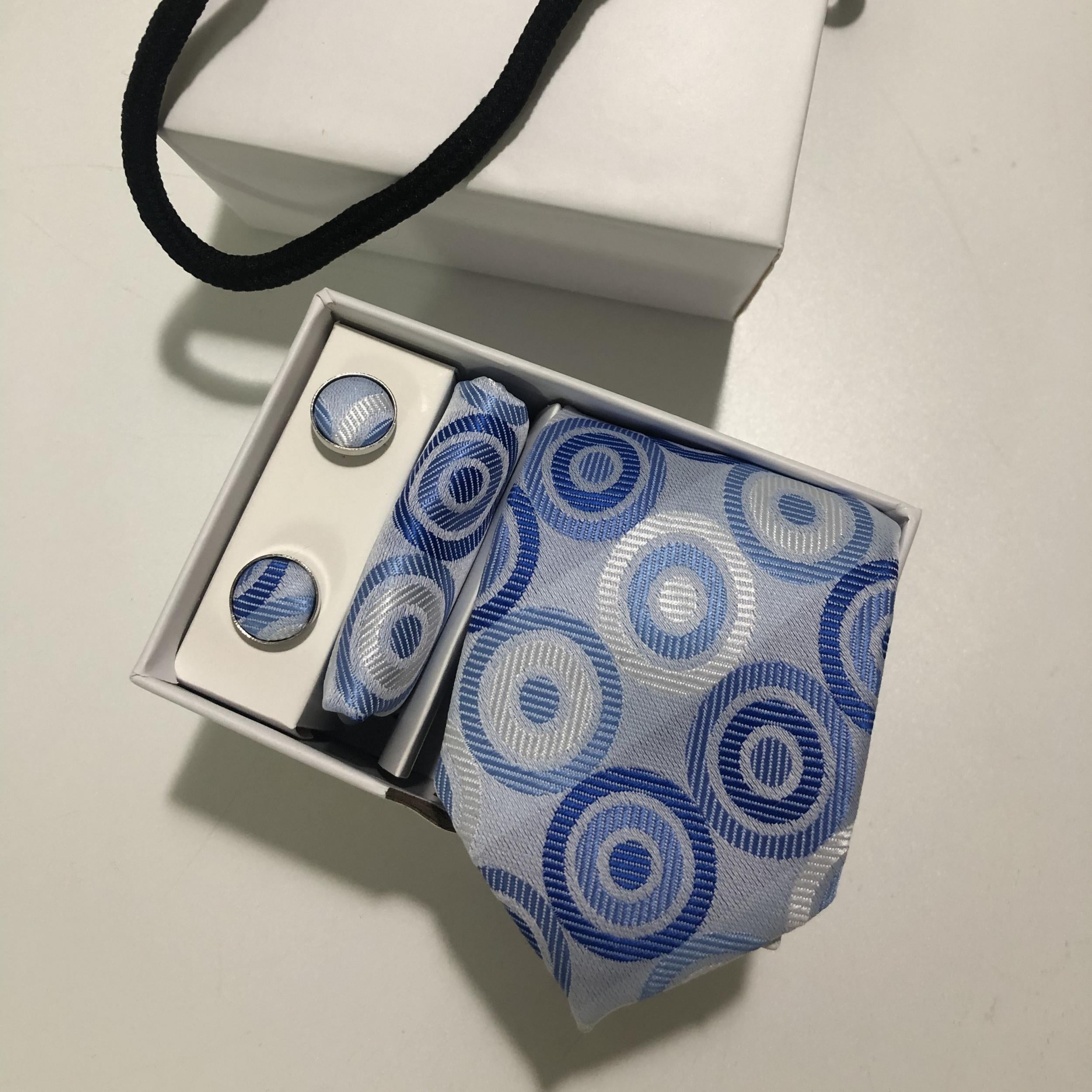 Men's Round Dot Tie Set with Pocket Square Cufflinks