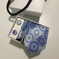 Men's Round Dot Tie Set with Pocket Square Cufflinks