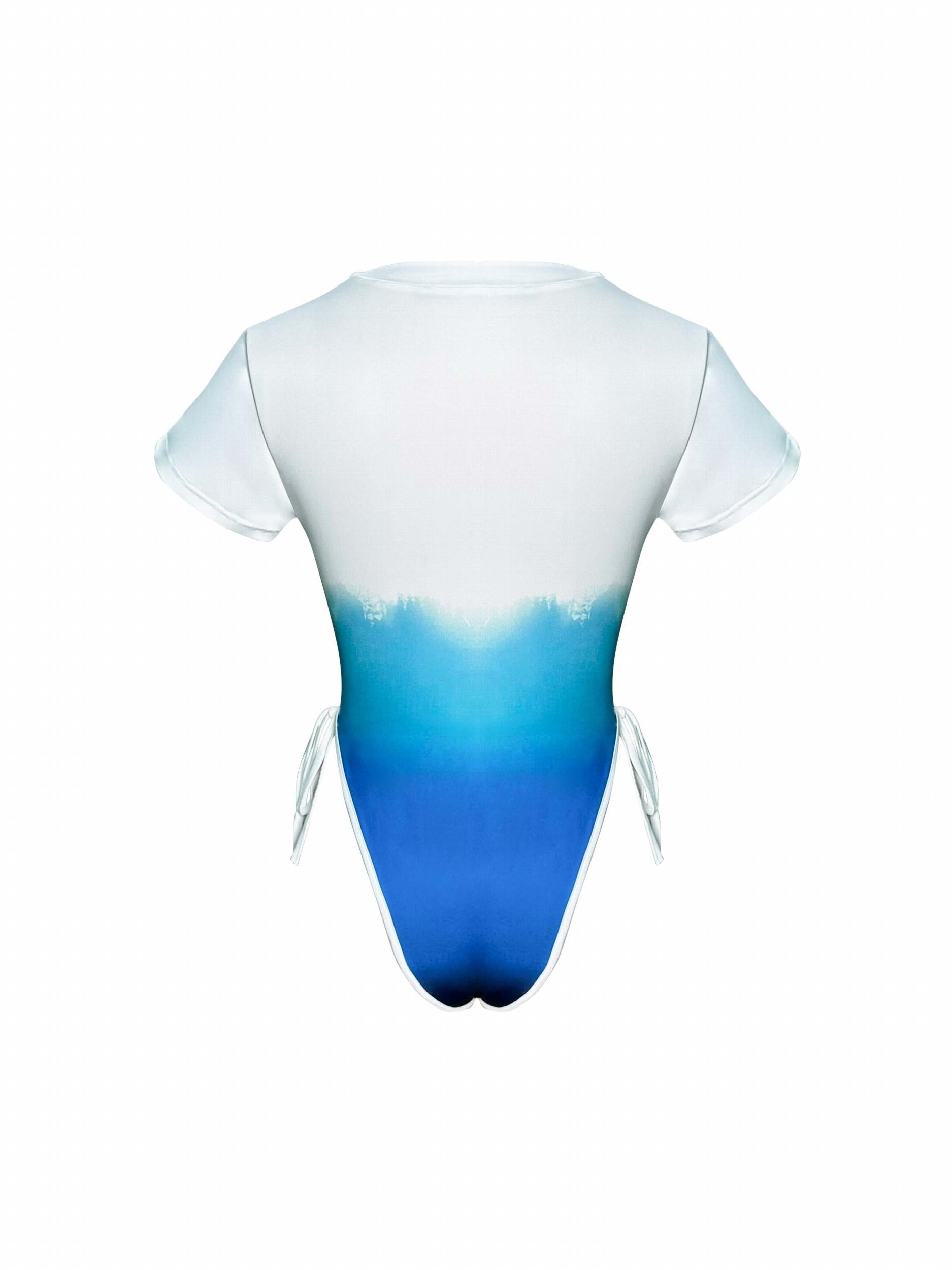 Y2K Graphic Print Crew Neck Bodysuit Short Sleeve Slim