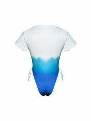 Y2K Graphic Print Crew Neck Bodysuit Short Sleeve Slim
