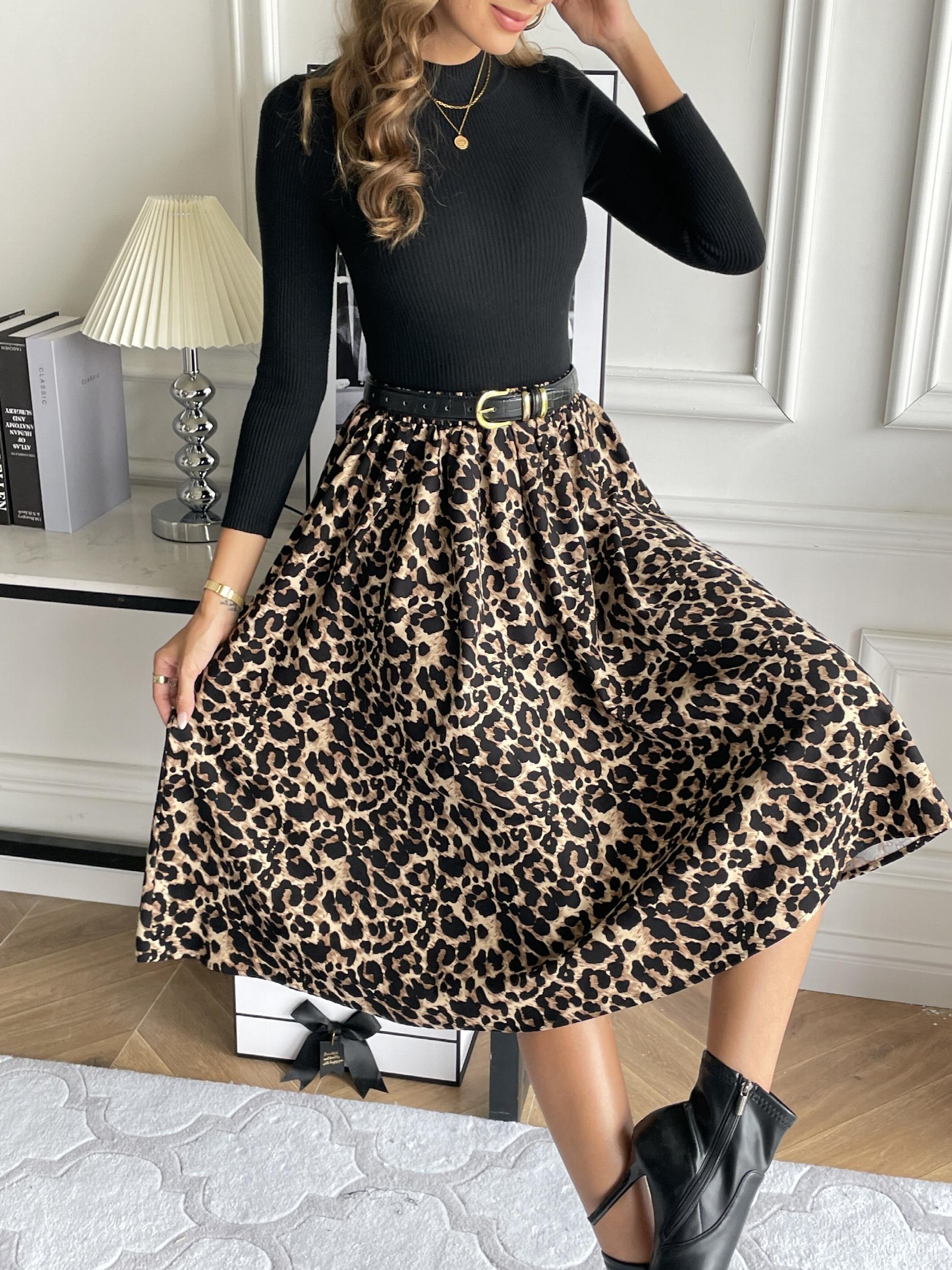 Women's Plus Leopard Print High Rise A-line Skirt